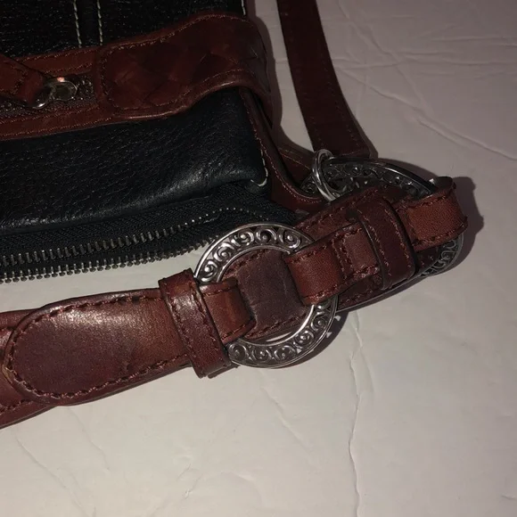 Brighton D549273 Black/Brown Genuine Leather Woven Strap Shoulder/Crossbody Bag - Picture 7 of 10